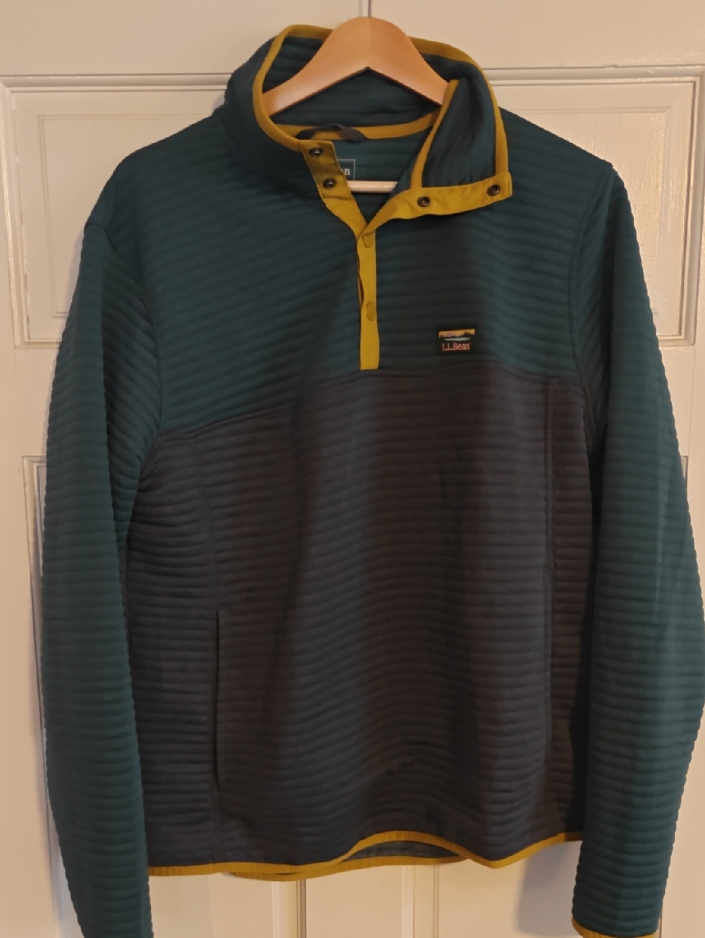 L.L. Bean Teal and Mustard Quarter-Snap Pullover Sweater